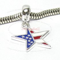 Sterling Silver AMERICA Flag STAR enamel dangle Bead for European Charm Bracelets