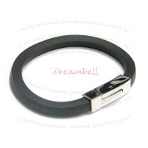 S. Steel Black Polyurethane (PU) Rubber Cord 6mm Magnetic Wristband Bracelets 8″