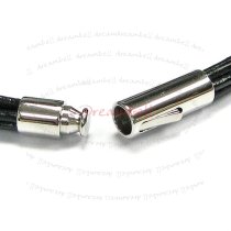 Stainless Steel Dream Come True Black Leather Cord 2mm Circular Clasp Wristband Bracelets 8"