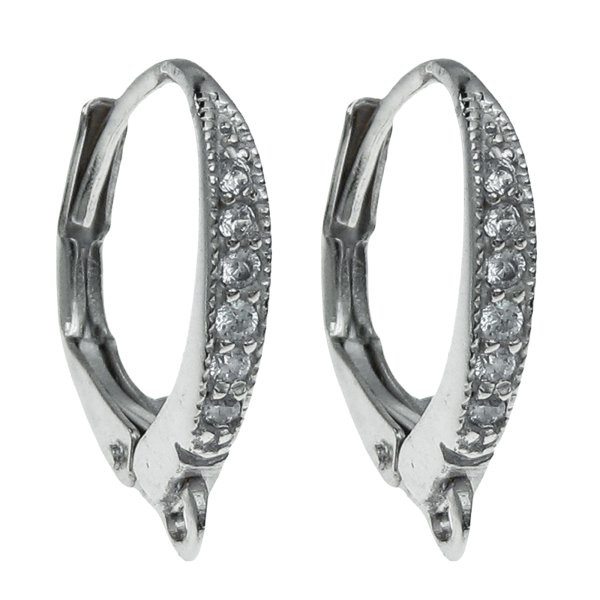 2x Rhodium Plated LEVERBACK CZ Crystal lever back EAR wire