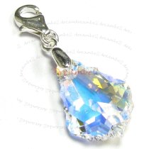 Sterling Silver Swarovski Elements Crystal AB Baroque Pendant Bead for European Clip on Charm w/ Loster Clasp