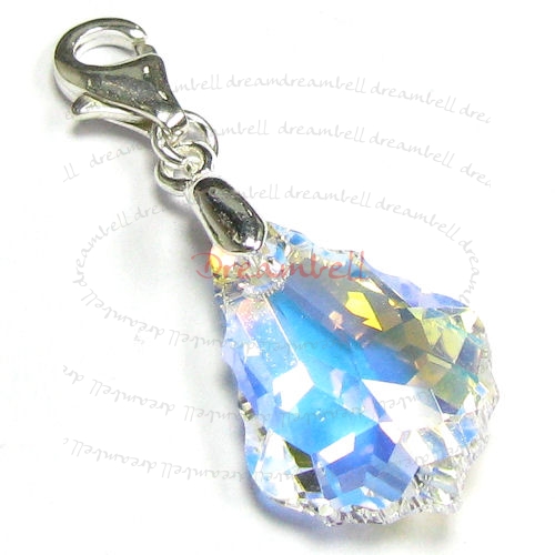 Sterling Silver Swarovski Elements Crystal AB Baroque Pendant Bead for European Clip on Charm w/ Loster Clasp