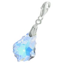 Sterling Silver Swarovski Elements Crystal AB Baroque Pendant Bead for European Clip on Charm w/ Loster Clasp