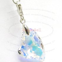 Sterling Silver Swarovski Elements Crystal AB Devoted 2 U Heart Pendant Charm Bead for European Style Clip on Charm