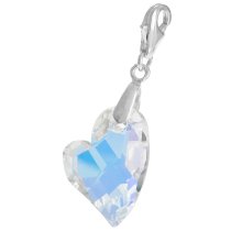 Sterling Silver Swarovski Elements Crystal AB Devoted 2 U Heart Pendant Charm Bead for European Style Clip on Charm