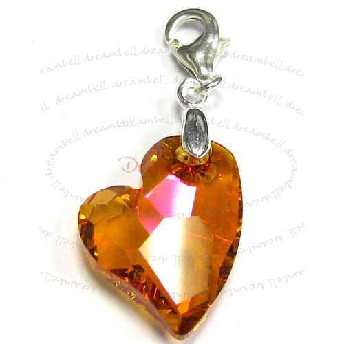 Sterling Silver Swarovski Elements Crystal Astral Pink Devoted 2 U Heart Pendant Charm Bead for European Style Clip on Charm