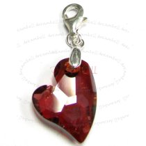 Sterling Silver Swarovski Elements Crystal Red Magma Devoted 2 U Heart Pendant Charm Bead for European Style Clip on Charm