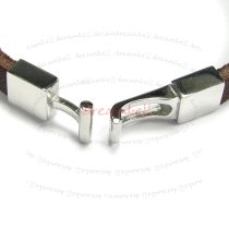 Stainless Steel Forever Love Dark Brown Flat Leather Cord 7.5mm Wristband Bracelet 7.9"