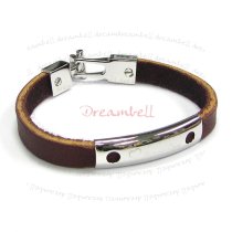 Stainless Steel Forever Love Brown Flat Leather Cord 8mm Wristband Bracelet 7.5″