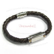 Stainless Steel Brown Braided Bolo Leather Cord 6.5mm Magnetic Cuff Wristband Bracelets 8″