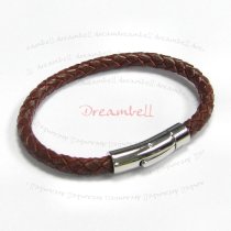 Stainless Steel Dull Red Braided Leather Cord 5mm Wristband Bracelets 7.9″