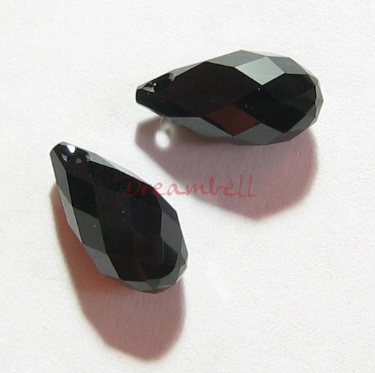 2x Swarovski Crystal Teardrop Briolette 6010 Jet Black 13mm