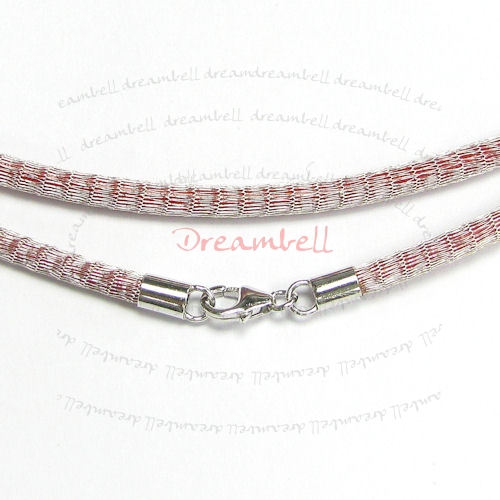 1x Sterling Silver Rose red Brass Mesh 3mm choker leather cord necklace 45cm