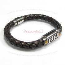 Stainless Steel Antique Brown Braided Bolo Leather Cord 7mm Magnetic Cuff Wristband Bracelet 7.5″