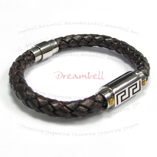 Stainless Steel Antique Brown Braided Bolo Leather Cord 7mm Magnetic Cuff Wristband Bracelet 7.5"