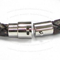 Stainless Steel Antique Brown Braided Bolo Leather Cord 7mm Magnetic Cuff Wristband Bracelet 7.5"
