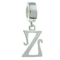 1x Sterling Silver Letter Initial Z Dangle Bead for European Charm Bracelets