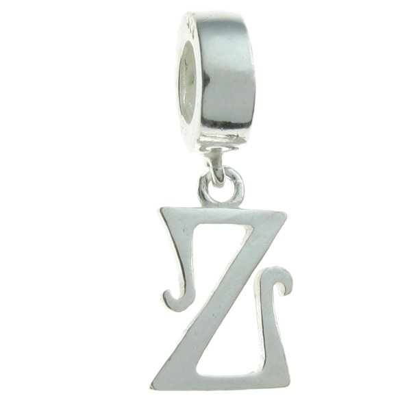 1x Sterling Silver Letter Initial Z Dangle Bead for European Charm Bracelets