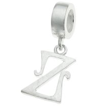 1x Sterling Silver Letter Initial Z Dangle Bead for European Charm Bracelets