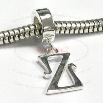 1x Sterling Silver Letter Initial Z Dangle Bead for European Charm Bracelets