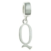 1x Sterling Silver Letter Initial Q Dangle Bead for European Charm Bracelets