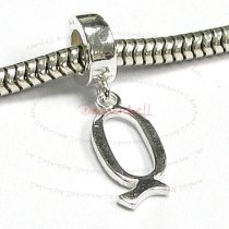 1x Sterling Silver Letter Initial Q Dangle Bead for European Charm Bracelets