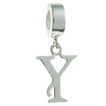 1x Sterling Silver Letter Initial Y Dangle Bead for European Charm Bracelets
