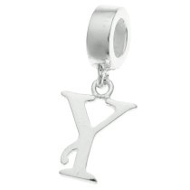1x Sterling Silver Letter Initial Y Dangle Bead for European Charm Bracelets