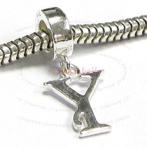 1x Sterling Silver Letter Initial Y Dangle Bead for European Charm Bracelets
