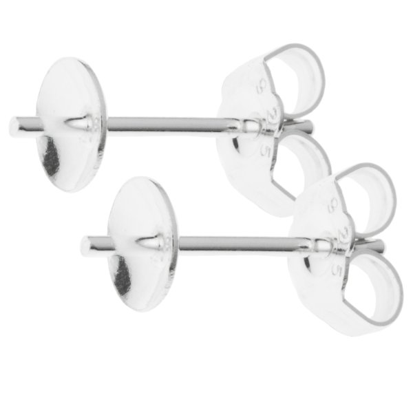 2x Sterling Silver 5mm Pearl Stud Earring Post Cup Pin Pearl Setting