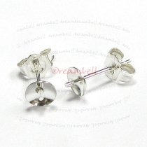 2x Sterling Silver 5mm Pearl Stud Earring Post Cup Pin Pearl Setting