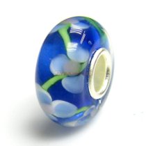 Sterling Silver ROUND Flower Blue Murano Glass Bead for European Charm Bracelets