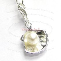 Sterling Silver Shell White pearl Dangle Pendant for European Lobster Clip on Charm