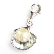 Sterling Silver Shell White pearl Dangle Pendant for European Lobster Clip on Charm