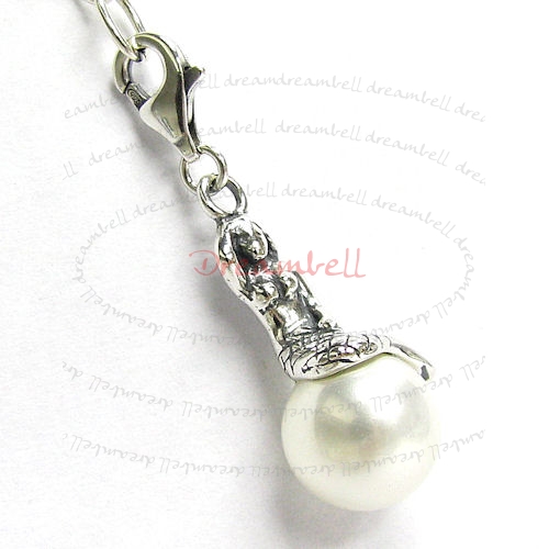 STERLING SILVER White Pearl Mermaid Pendant European Lobster Charm