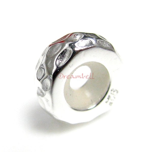 STERLING SILVER STOPPER WITH RUBBER ROUND HAMMERED BEAD for European Charm Bracelets