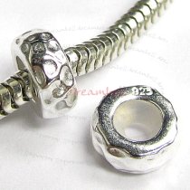 STERLING SILVER STOPPER WITH RUBBER ROUND HAMMERED BEAD for European Charm Bracelets