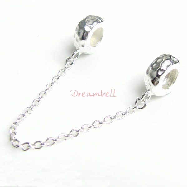 Sterling Silver Stopper Safety Chain Hammered Bead for European charm Bracelets