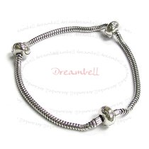 Sterling Silver 3mm SNAKE BRACELET for European Bead Charm w/ 2pcs clip stopper 20.5cm 8″