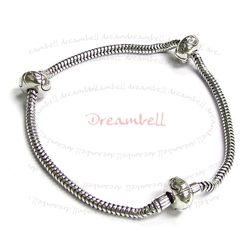 1x Sterling Silver 3mm SNAKE BRACELET for European Bead Charm with clip stopper 21.5cm 8.5"