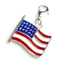 STERLING SILVER AMERICA FLAG Enamel God Bless America CHARM Pendant for European Lobster Clip on Charm