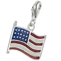 STERLING SILVER AMERICA FLAG Enamel God Bless America CHARM Pendant for European Lobster Clip on Charm