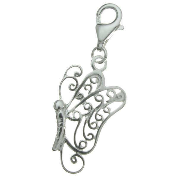 STERLING SILVER Butterfly Dangle CHARM Pendant for European Lobster Clip on Charm