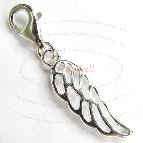 STERLING SILVER Angel Wing Dangle CHARM Pendant for European Lobster Clip on Charm