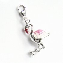 STERLING SILVER Crane Bird Enamel Dangle CHARM Pendant for European Lobster Clip on Charm