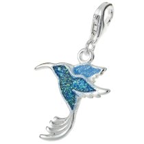 STERLING SILVER Hummingbird Bird Enamel Dangle CHARM Pendant for European Lobster Clip on Charm
