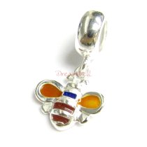 Sterling Silver Honey Bee Dangle Enamel Bead for European Charm Bracelets