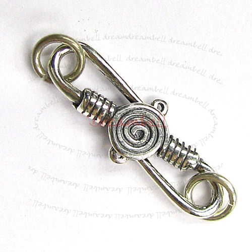 1x Sterling Silver Bali Coiled FISH HOOK EYE clasp TOGGLE