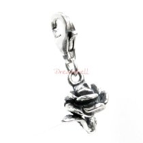 STERLING SILVER Rose Dangle CHARM Pendant for European Lobster Clip on Charm