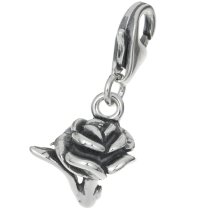 STERLING SILVER Rose Dangle CHARM Pendant for European Lobster Clip on Charm